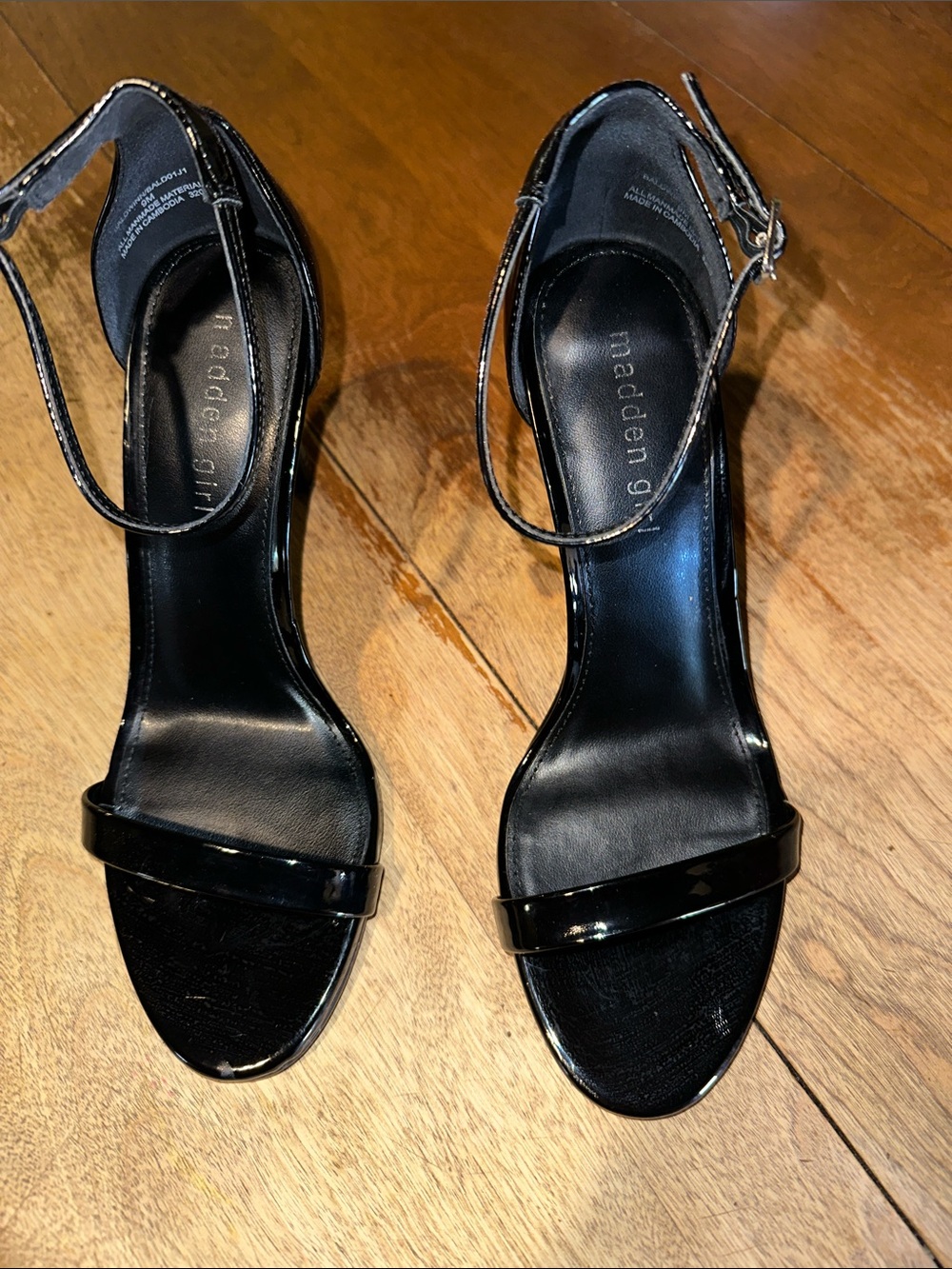 Madden Girl Baldwinn Black Patent Ankle-Strap Heels with Slim Toe Band